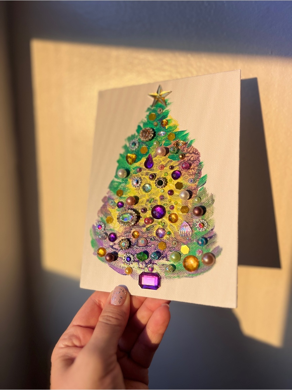 Embellished Holiday Tree Wall Art Purple, Gold & Green Jeweled Christmas Tree - Picture 4 of 6